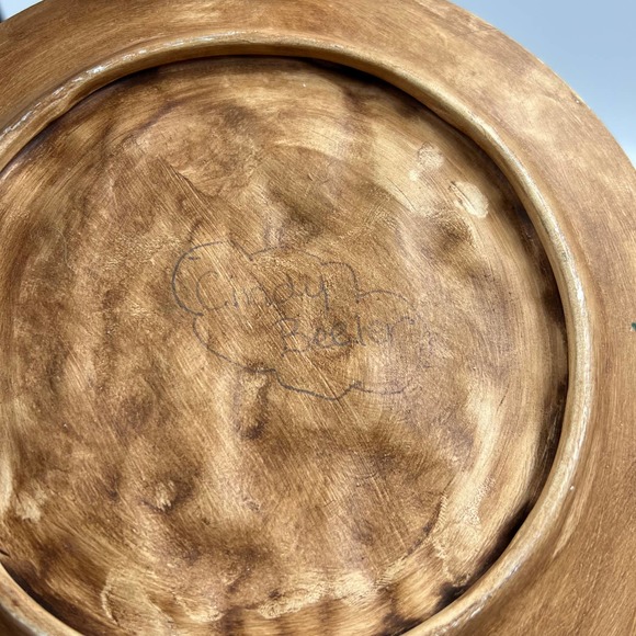 Vintage Handmade Ceramic Painted Nativity Scene Plate W Stand Christmas Decor - Picture 6 of 6